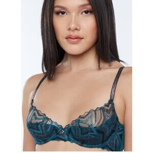 Savage X Fenty Shining Star Embroidered Half Cup Plunge Bra Wildflower Blue 34B